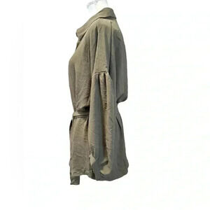 Calvin Klein | Military Green Satin Button Down Tie Waist Tunic (XL)